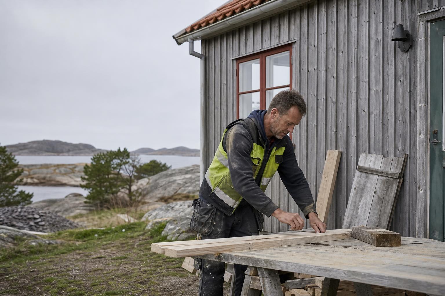 Snickare arbetar på en villa längs Göta älv i Ale